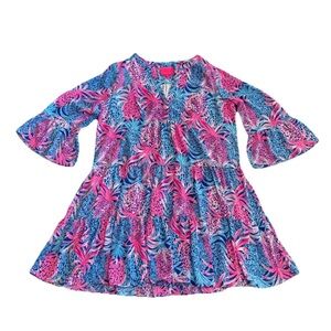 Lilly Pulitzer Gabriel Tunic Dress Womens 14 Blue Pink Knee Length Summer